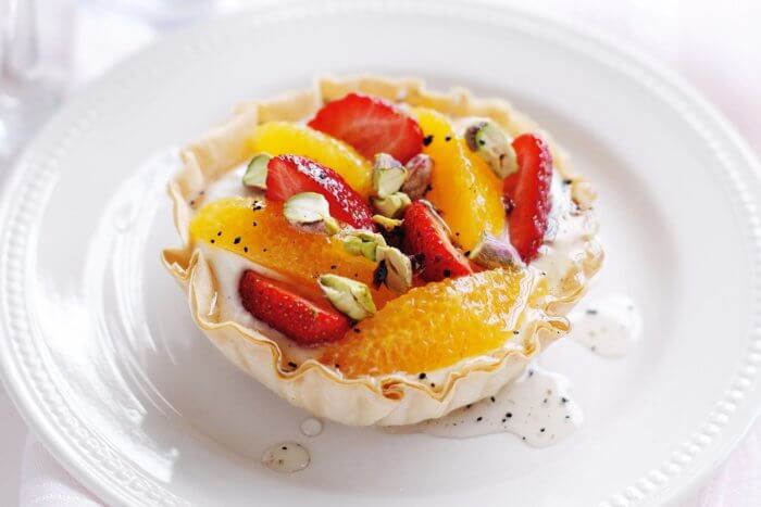 Ricotta and Fruit served on a plate