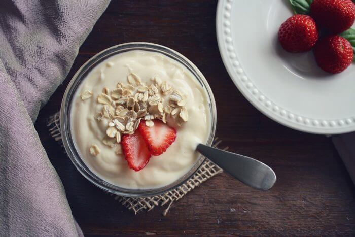 Yoghurt with healthy probiotics in a bowl for breakfast