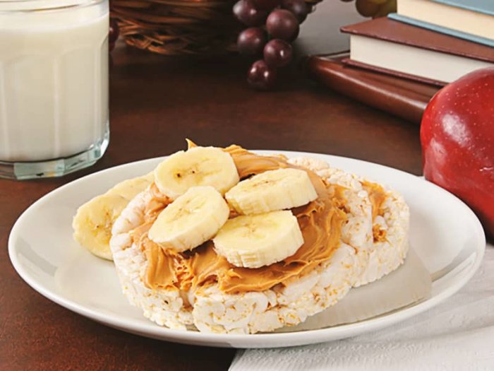 Rice Cake with Nut Butter on a plate